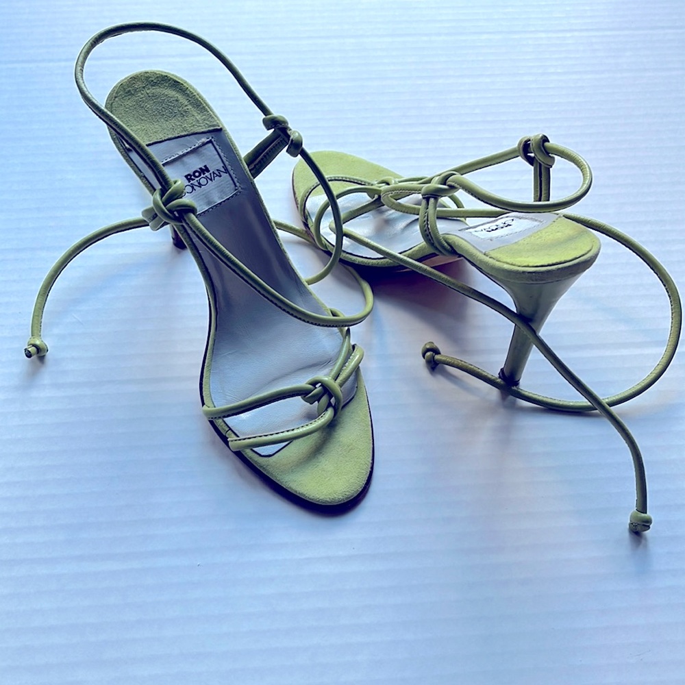 Ron Donovan strappy leather sandles in lime green color